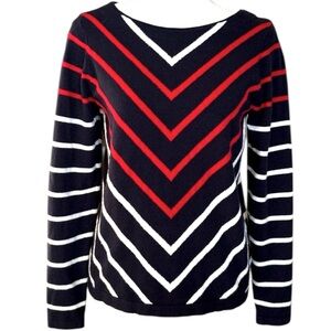 United States Sweaters Navy Red White Stripe Sweater Soft Cozy Long Sleeve Sz PS